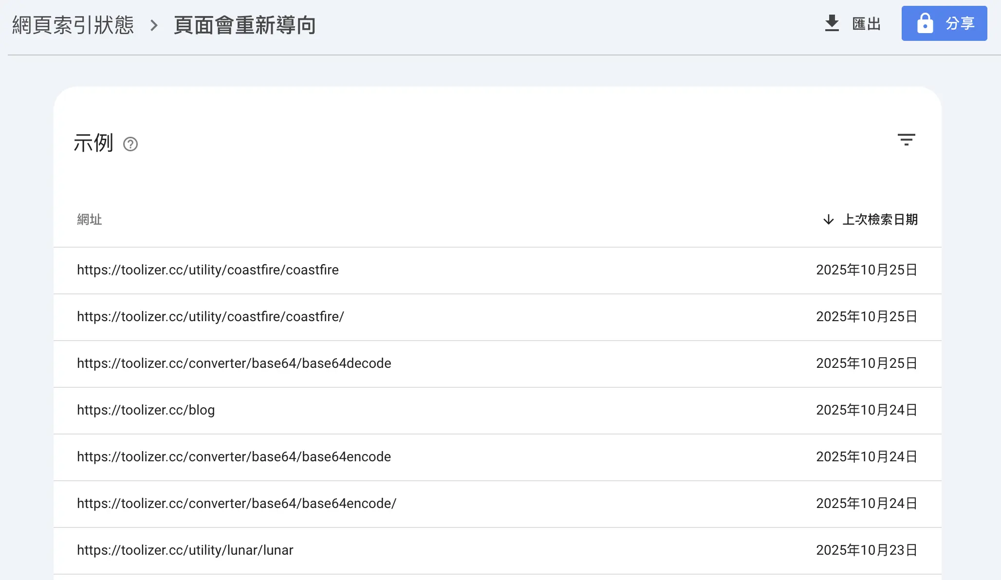 會重新導向的網址列表，目前都已棄用